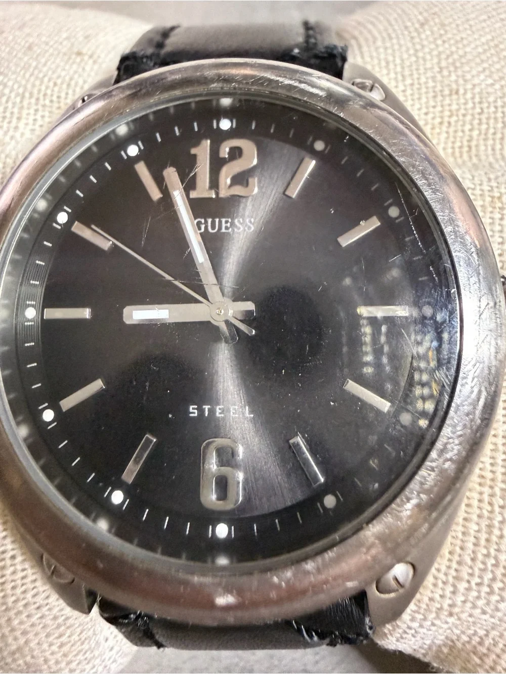 GUESS Black Dial Silver-Tone Steel Case Watch